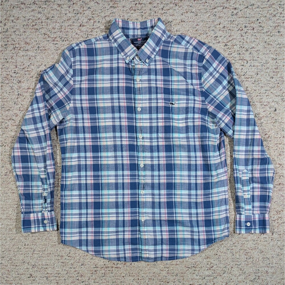 Vineyard Vines Slim Fit Tucker Shirt Mens L Whale Logo Long Sleeve Button Plaid